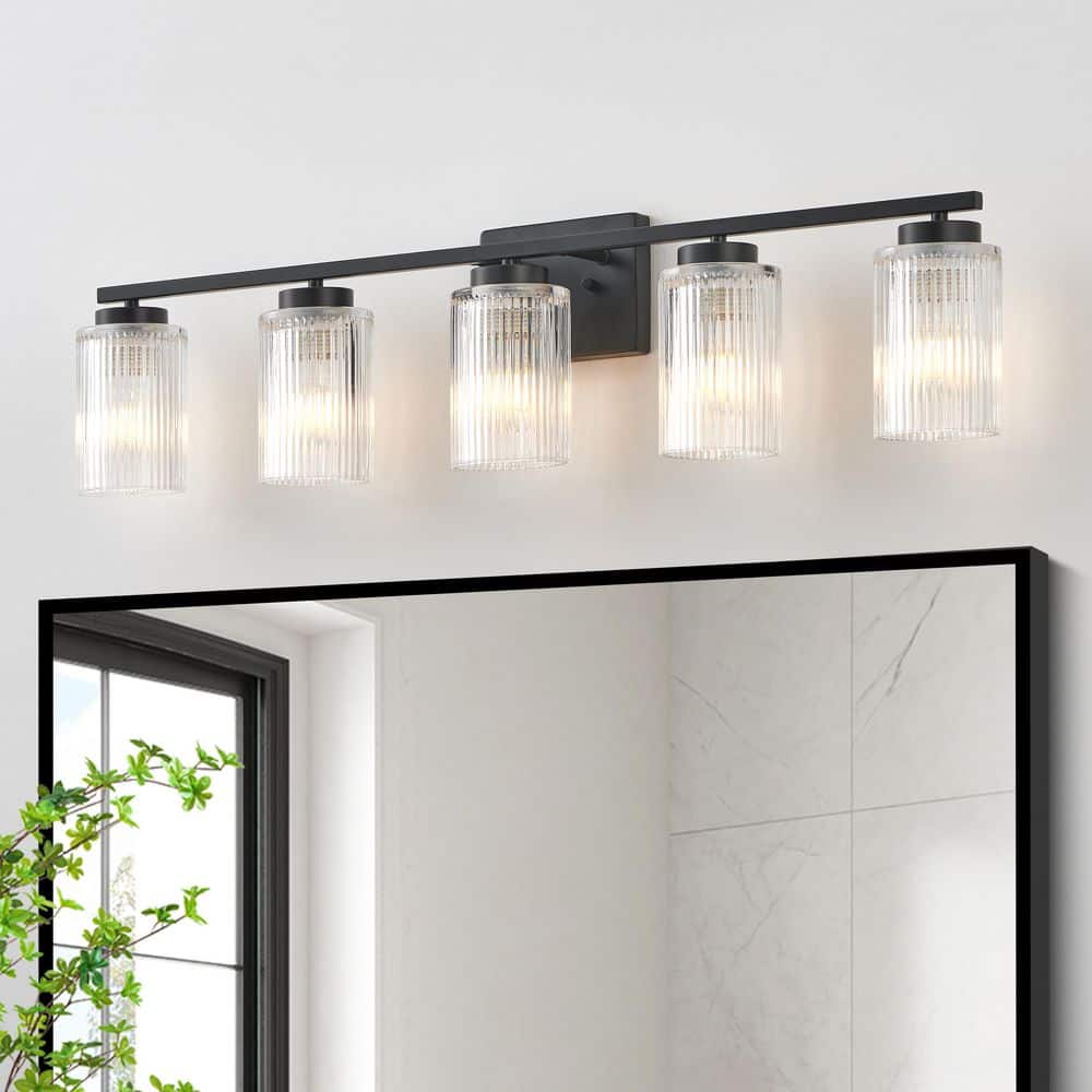 35.5 in. 5-Light Black Vanity Light with Clear Ribbed Glass Shades price history on PriceWatchPro