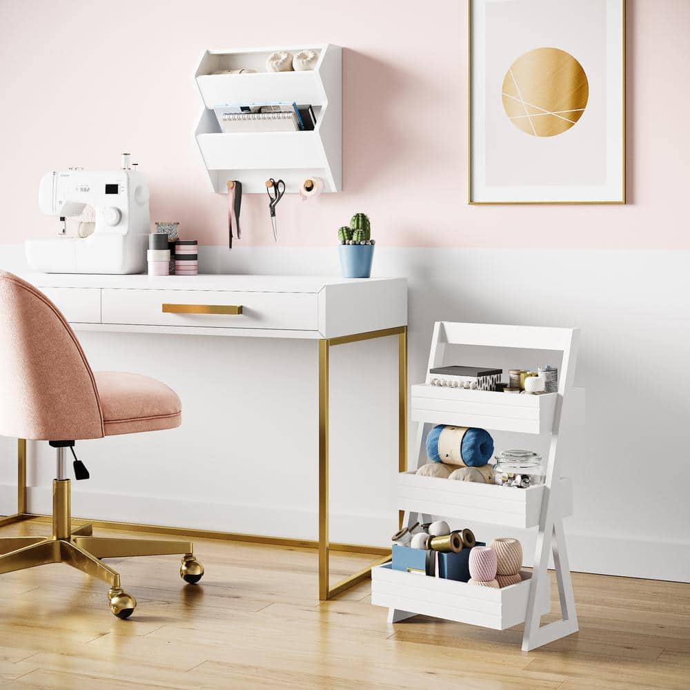 White 3-Shelf Compact Storage Caddy with Handle