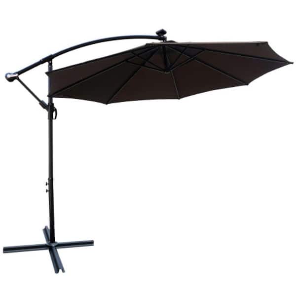 ITOPFOX 10 ft. Waterproof Outdoor Patio Market Umbrella with Solar Powered LED, Crank and Cross Base, Chocolate