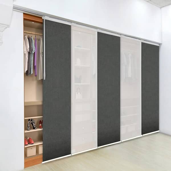 EMOH Granite Gossamer 58 in. - 110 in. W x 94 in. L Adjustable 5- Panel White Single Rail Panel Track with 23.5 in. Slates