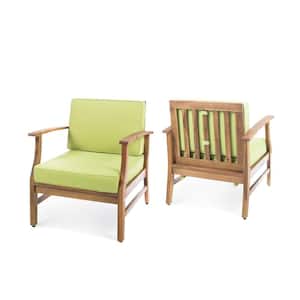 Perla Teak Finish Wood Outdoor Club Lounge Chairs with Green Cushions (2-Pack)