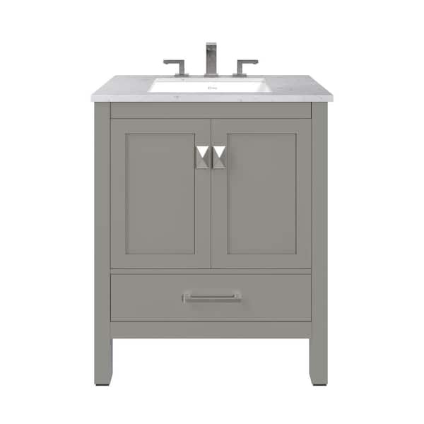 Aberdeen 30 in. Single Sink Gray Bath Vanity with White Carrara Quartz Top (Assembled)