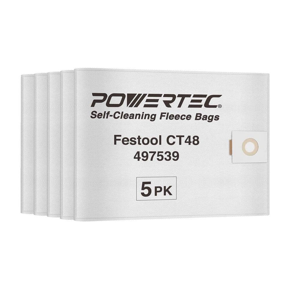 &lrm;POWERTEC Shop Vacuum Bagsfor Festool CT 48 Dust Extractor, Replacement Fleece Filter Bags for Festool 497539 Dust Bags (5-Pack)