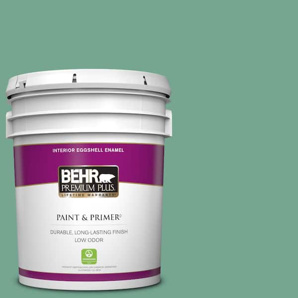 BEHR PREMIUM PLUS 5 gal. #M420-5 Free Green Eggshell Enamel Low Odor Interior Paint & Primer