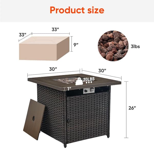 5-Piece Wicker Patio Conversation Set Fire Pit Table with Gray Cushions