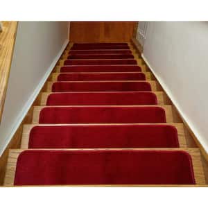 Comfy Collection Red 8 ½ inch x 30 inch Indoor Carpet Stair Treads Slip Resistant Backing (Set of 13)