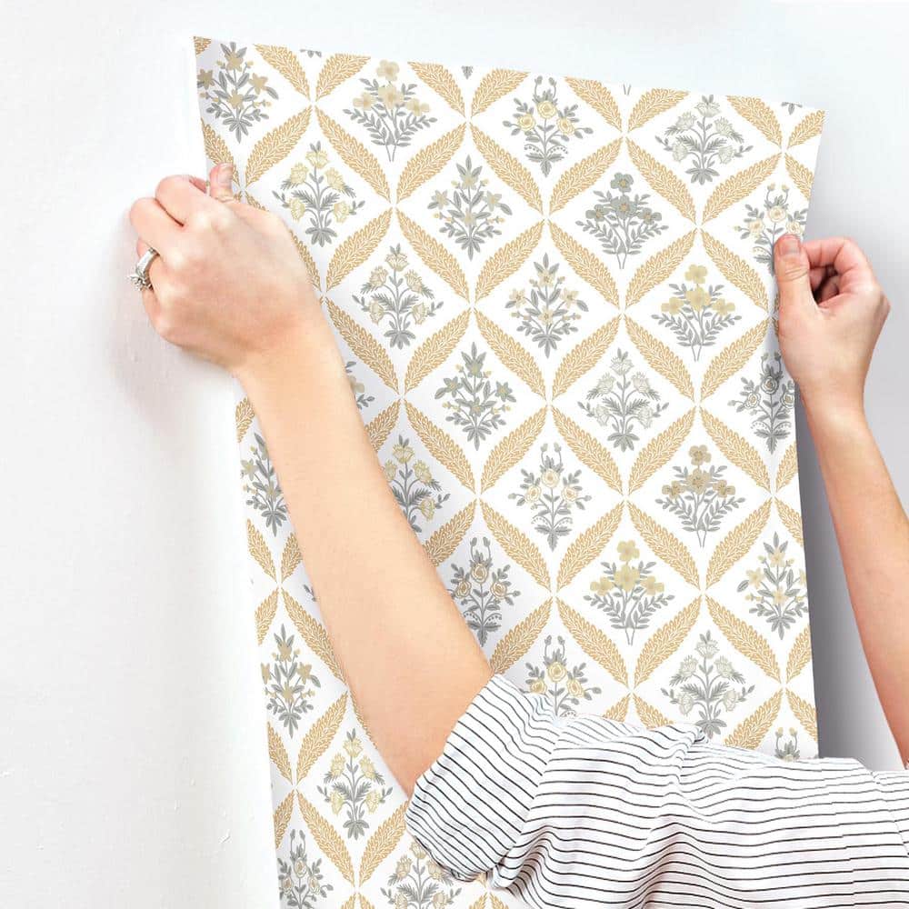 Gold and White Floral Garden Removable Wallpaper