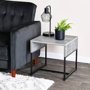 17.71 in. Laminated Slate Concrete Square Particle Board End Table with Black Metal Frame
