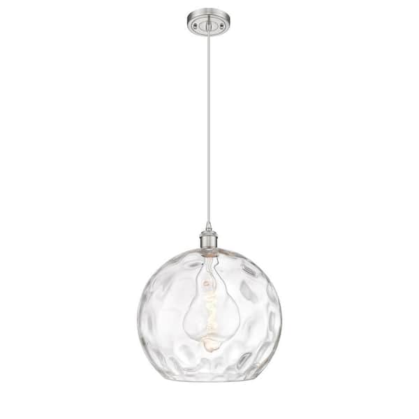 Athens Water Glass 1-Light Brushed Satin Nickel Globe Pendant Light with Clear Water Glass Shade