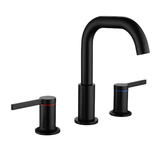 FORCLOVER 8 in. Widespread 2-Handle 3-Hole Bathroom with Valve and cUPC Water Supply Hoses in Matte Black (1-Pack)