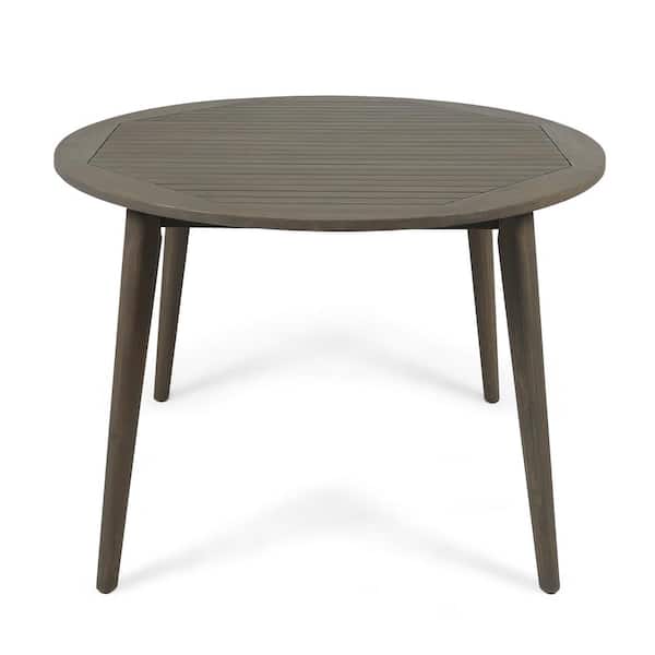 Tenleaf Gray Round Acacia Wood 30 in. Height Outdoor Dining Table