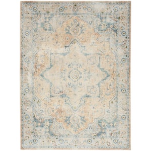 Astra Machine Washable Beige Blue 4 ft. x 6 ft. Center medallion Traditional Area Rug