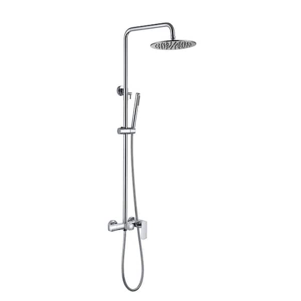 3-Spray Wall Bar Shower Kit Exposed Shower Set with 1.8 GPM Hand Shower and 360° Rotating Tub Faucet in Polished Chrome