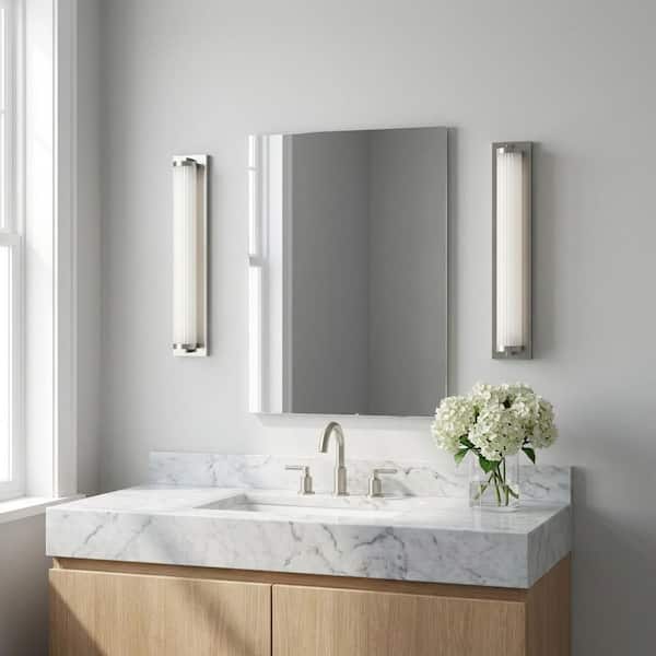 Weston 22 in. W x 4.25 in. H 1-Light Brushed Nickel LED Bathroom Vanity Light with Ribbed Glass Lens
