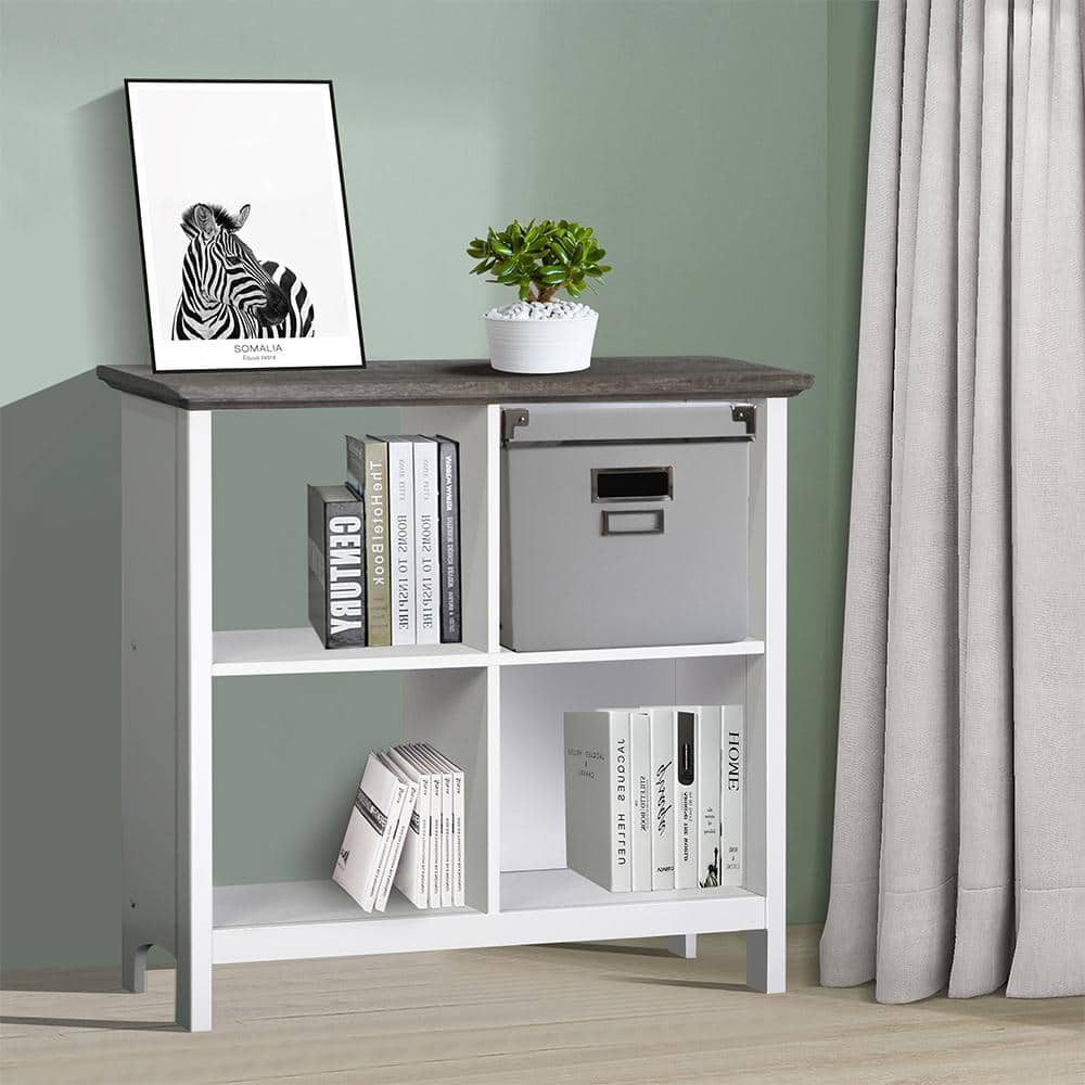 Olivia Gray Oak and White 4-Cube Wooden Bookcase