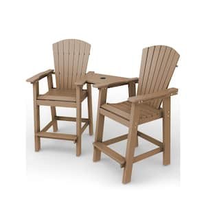 Balcony Chair Plastic Tall Adirondack Chair Set of 2 Outdoor Adirondack Barstools with Connecting Tray in Brown