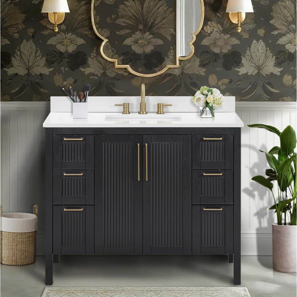 Luka 43 in. Single Sink Black Oak Bath Vanity with White Engineered Stone Top price history on PriceWatchPro