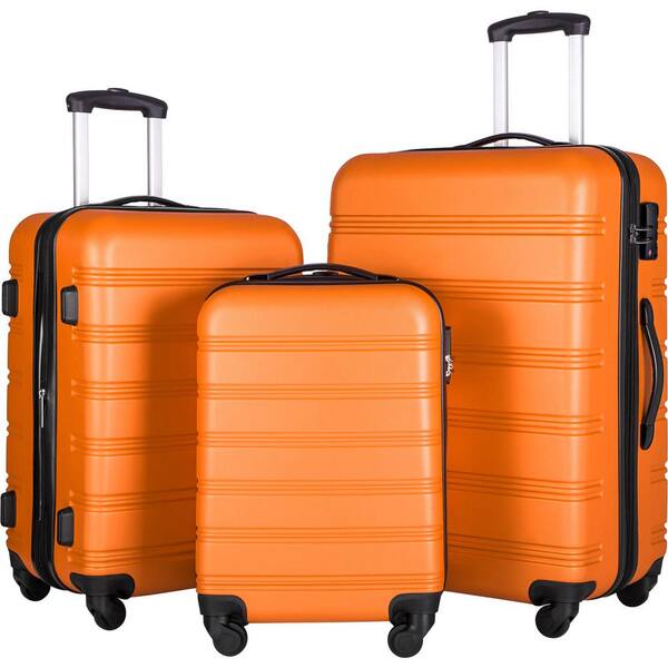 Xzkai 3-Piece Orange Spinner Wheels Luggage Set with TSA Lock