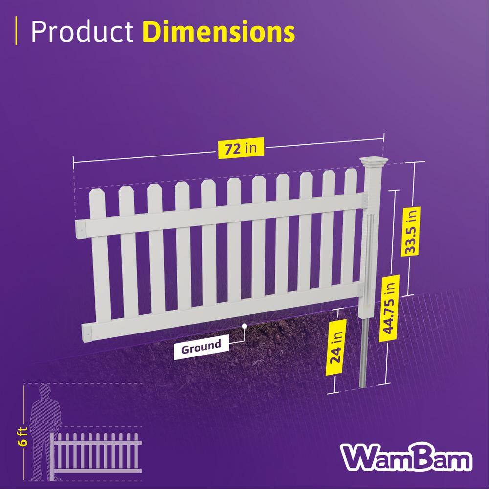 3ft H x 6ft W White Vinyl No Dig Picket Fence Panel