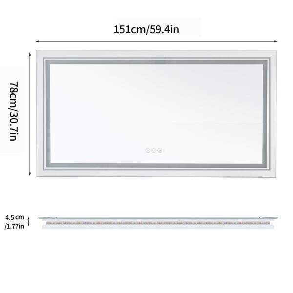 Wisfor 60 in. W x 30 in. H Large Rectangular Frameless Anti-Fog ...