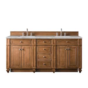 Bristol 72.0 in. W x 23.5 in. D x 34.0 in. H Double Bathroom Vanity in Saddle Brown with Victorian Silver Quartz Top