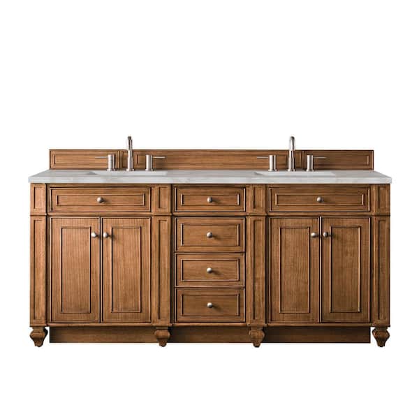 James Martin Vanities Bristol 72.0 in. W x 23.5 in. D x 34.0 in. H Double Bathroom Vanity in Saddle Brown with Victorian Silver Quartz Top