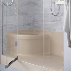 Aquatique 60 in. L x 32 in. W Alcove Shower Pan Base with Right Drain and Integral Left Hand Seat in Biscuit