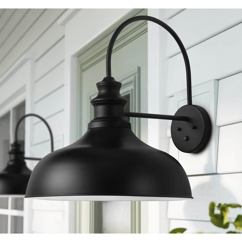 Black Industrial Dimmable Outdoor Wall Light with Dusk-to-Dawn Sensor