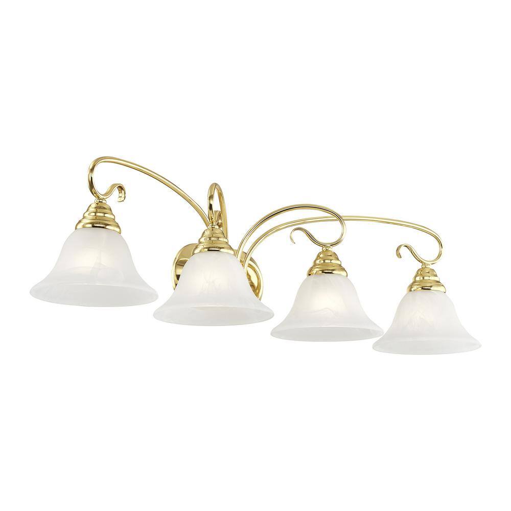 Elegant Coronado Polished Brass 4-Light Vanity with White Alabaster Glass