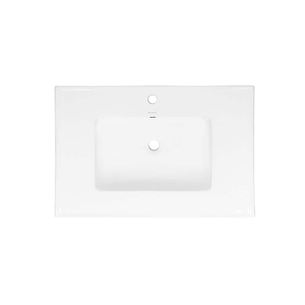 White Ceramic 36" Vanity Sink Top with Faucet Hole