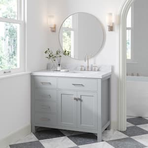 Bristol 43 in. W x 22 in. D x 36 in. H Freestanding Bath Vanity in Grey with Carrara White Marble Top