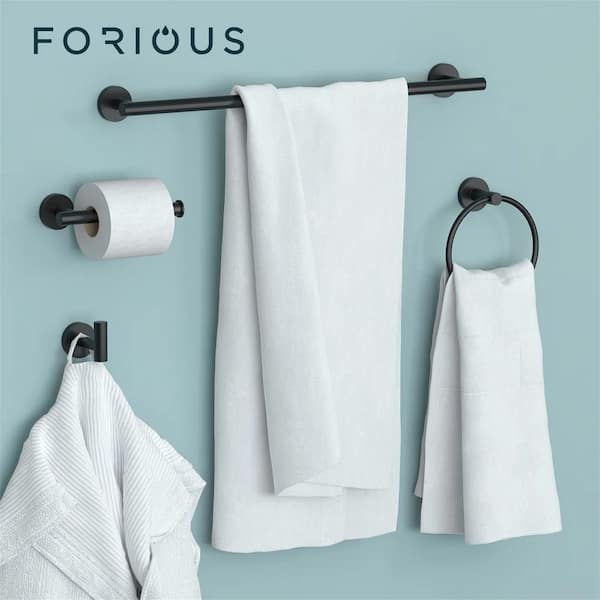 FORIOUS Bathroom Hardware Set 6-Pieces Towel Bar, Towel Ring, Robe Hook,  Toilet Paper Holder Bathroom Wall Mounted Matte Black HH0216B6 - The Home  Depot