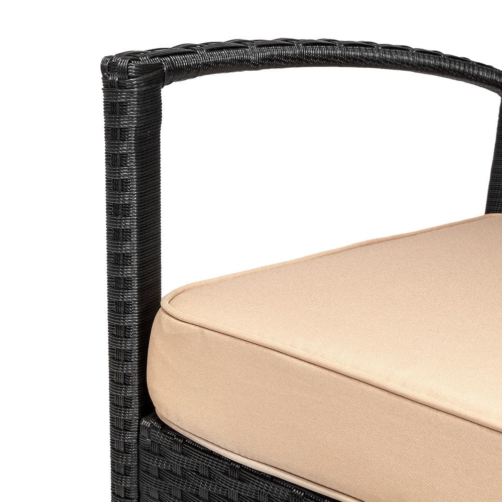 Black Steel Frame 3-Piece Patio Set with Beige Cushions and Glass Table