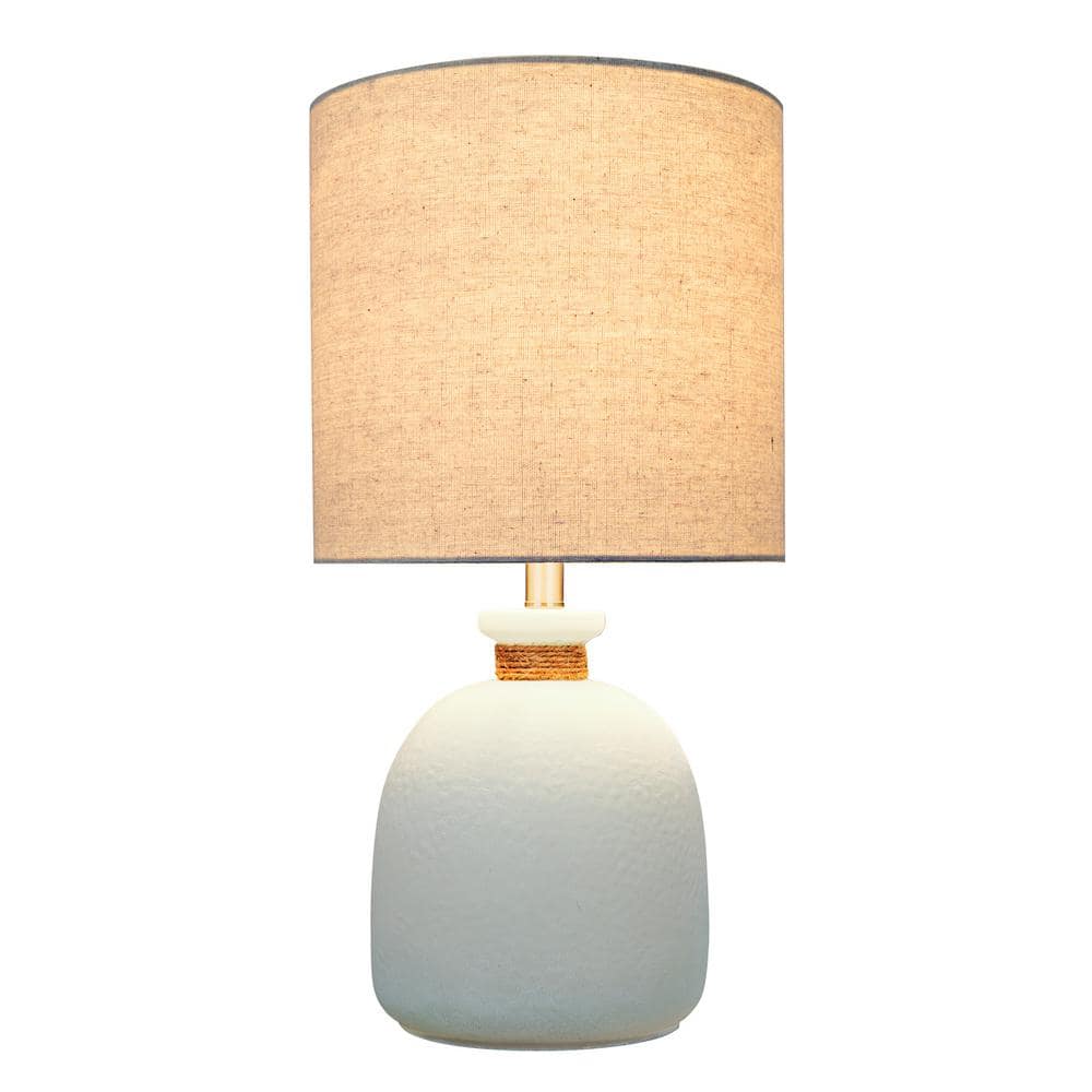 Pale Blue Glass Table Lamp with Off-White Drum Shade