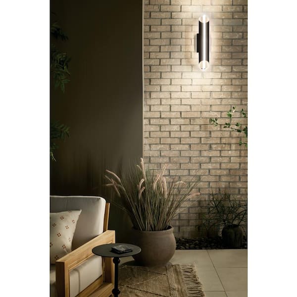 Astalis 20.75 in. 1-Light Textured Black Outdoor Hardwired Wall Lantern Sconce with Integrated LED (1-Pack)