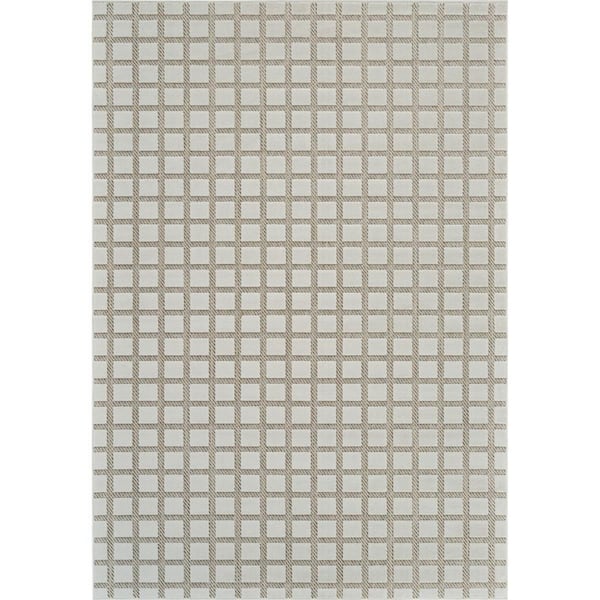 Cream, Beige 6 ft. x 9 ft. Woven Geometric Polypropylene Rectangle Indoor/Outdoor Area Rug