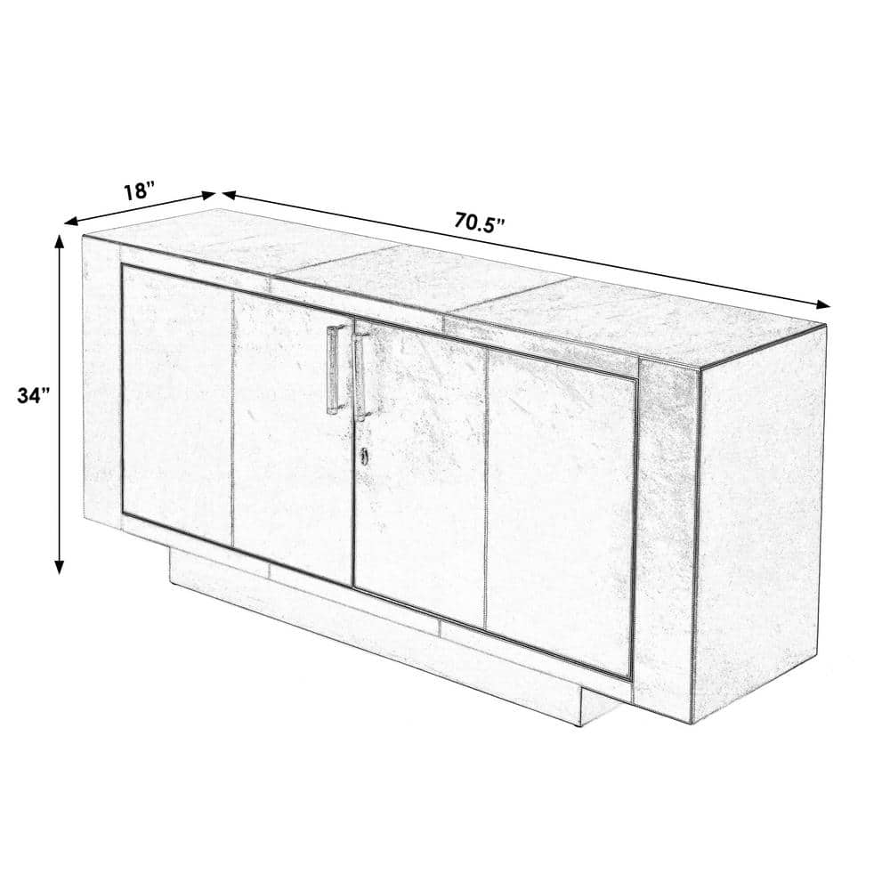 Francois Gold Leather Buffet Sideboard with Brass Base