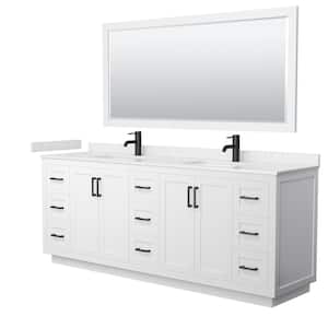 Miranda 84 in. W x 22 in. D x 33.75 in. H Double Sink Bath Vanity in White with Carrara Cultured Marble Top and Mirror