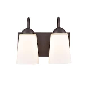 Ivey Lake 10 in. 2-Light Rubbed Bronze Bathroom Vanity Light with Etched White Glass