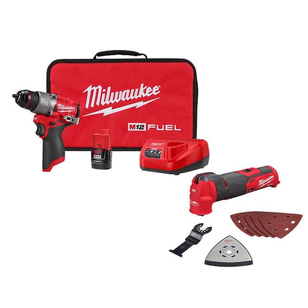 M12 FUEL 12-Volt Li-Ion Brushless Cordless 1/2 in. Hammer Drill Kit w CP 2.0Ah Battery, Charger & M12 FUEL Multi-Tool
