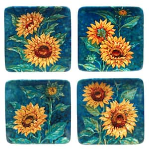 Golden Sunflowers Multicolor Canape Salad Plates (Set of 4)