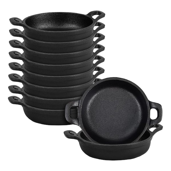 10 Pack Black Cast Iron Mini Skillets Set Double Loop Handle Oven Safe Nonstick Cooktop Compatible Cookware
