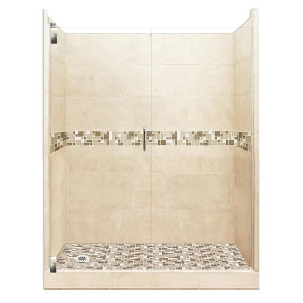 American Bath Factory Tuscany Grand Hinged 36 in. x 60 in. x 80 in. Left Drain Alcove Shower Kit in Desert Sand and Satin Nickel Hardware