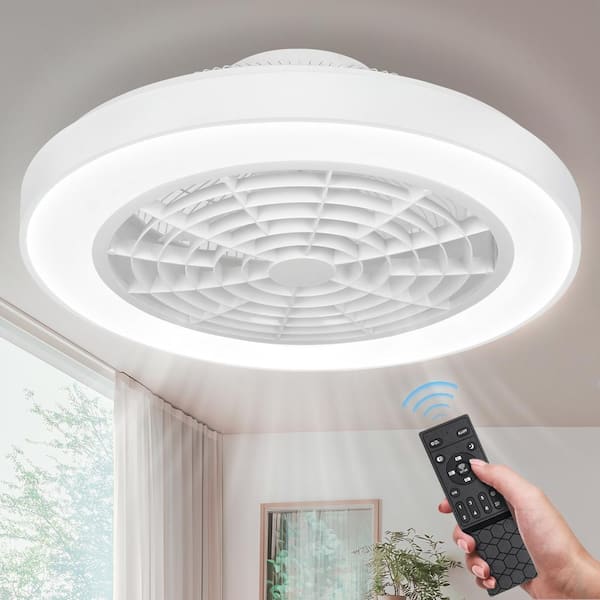 ARISKEEN 19 in. Indoor White Low Profile Ceiling Fan with Light and Remote, Flush Mount Ceiling Fan with Dimmable Lights