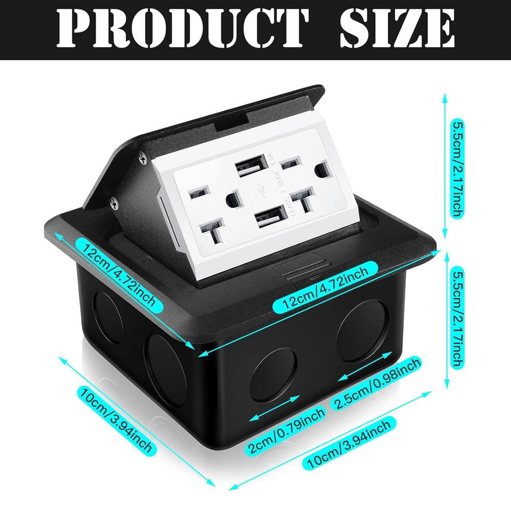 Black Pop-Up Floor Outlet Kit with USB Ports and Wall Plate