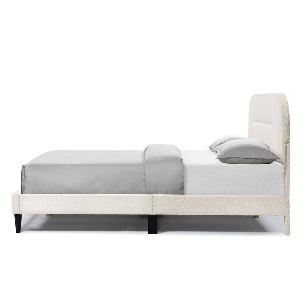 Cream Upholstered Queen Bed with Tufted Headboard and Nailhead Trim