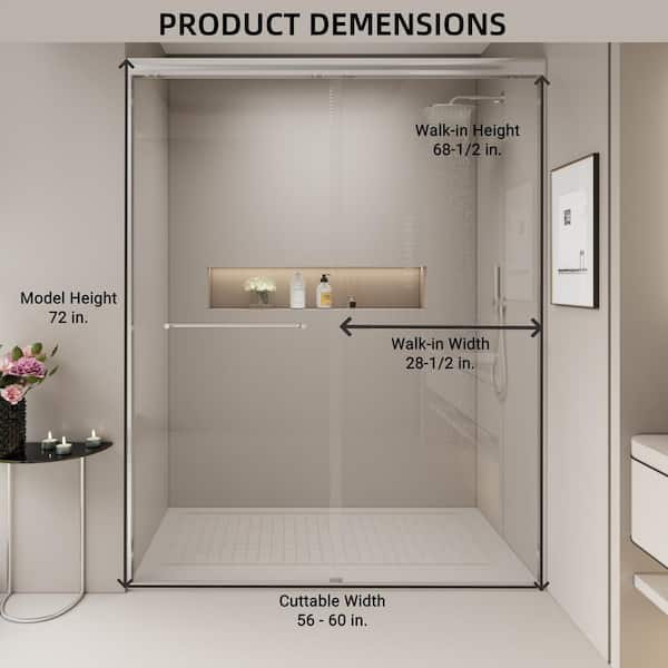 Abruzzo 60 in.W x 72 in.H Double Sliding Semi-frameless Bypass Bathroom Shower Door in Brushed Nickel with 1/4 in.Tempered Glass