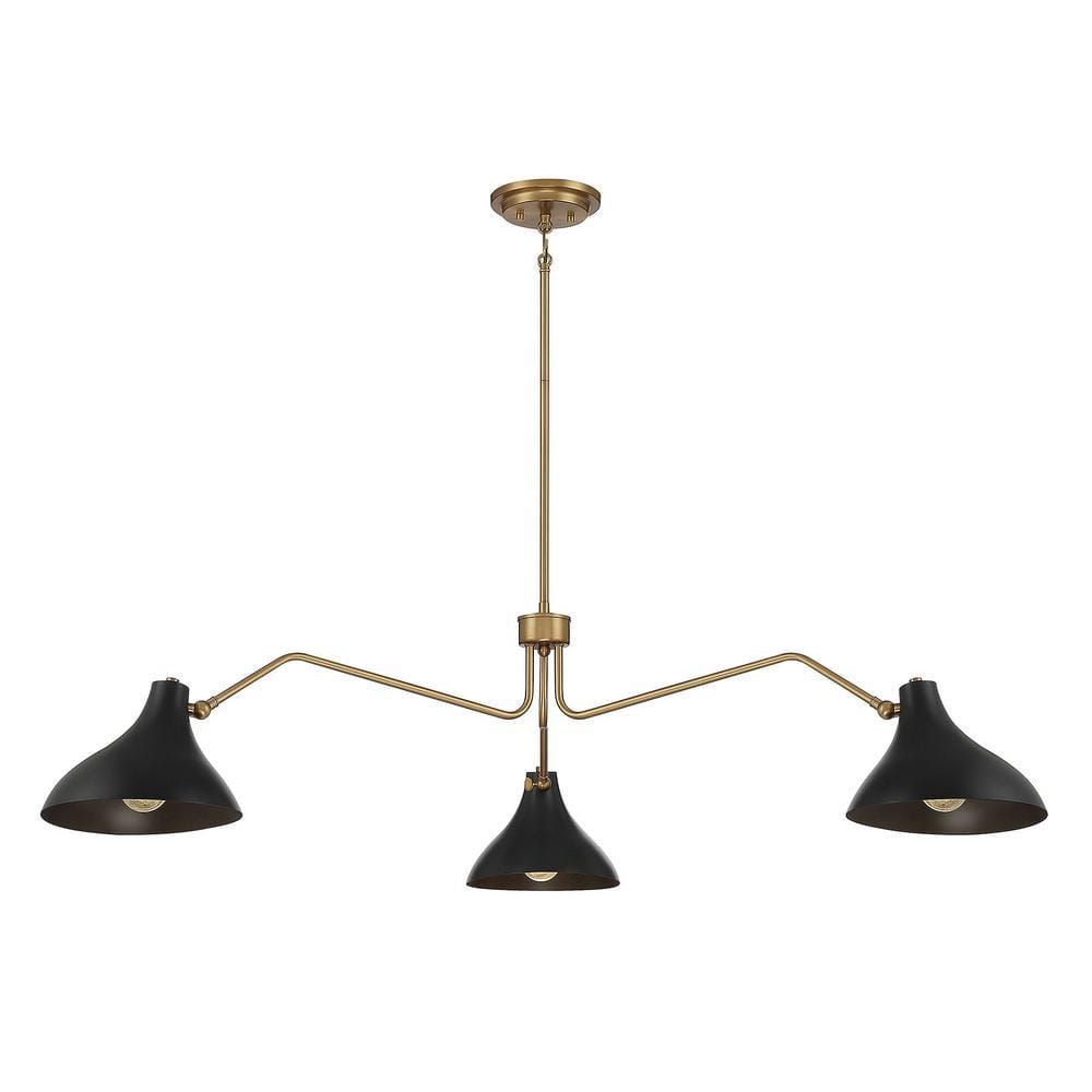 Vintage-Inspired Matte Black and Natural Brass 3-Light Pendant