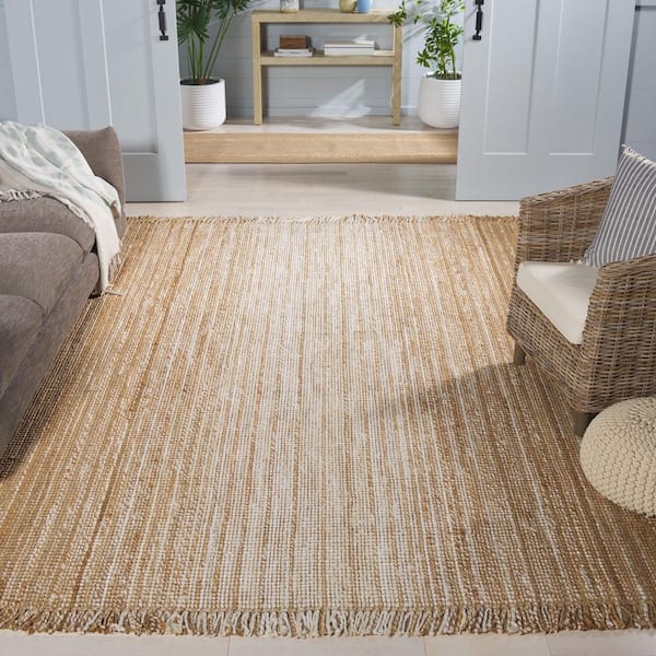 Natural Fiber 8 ft. x 10 ft. Ivory/Natural Woven Distressed Gradient Area Rug