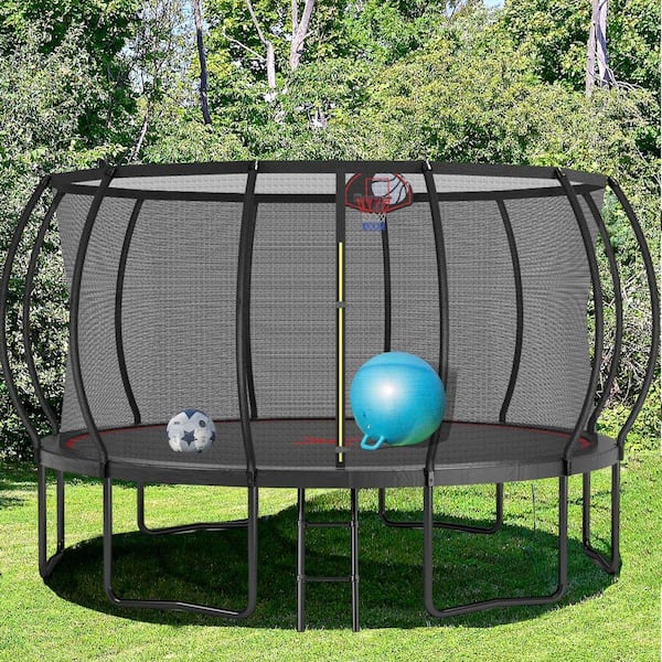FLIPZA 14 ft. Trampoline with Basketball Hoop and Enclosure Net